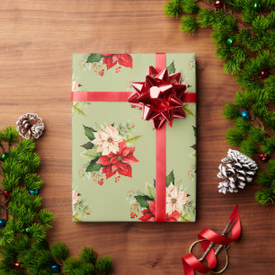 Kerst Poinsettia Bloemen met Elegante Botanische Cadeaupapier