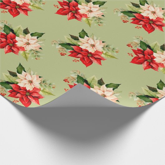 Kerst Poinsettia Bloemen met Elegante Botanische Cadeaupapier (Hoek)