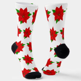 Kerst Poinsettia Bloemen op Wit Sokken