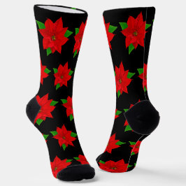 Kerst Poinsettia Bloemen op Zwart Sokken