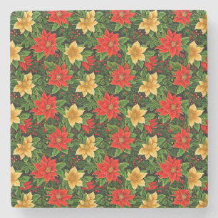 Kerst Poinsettia Bloemen Patroon-86755 Stenen Onderzetter