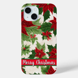 Kerst Poinsettia Bloemenpatroon iPhone 15 Case