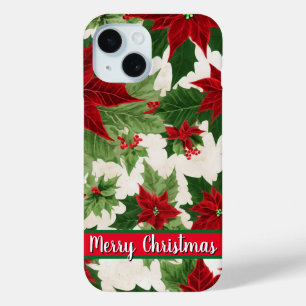 Kerst Poinsettia Bloemenpatroon iPhone 15 Case