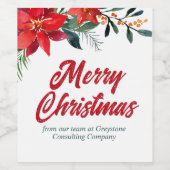 Kerst Poinsettia Bloemstuk Aangepaste Kerstfeestvi Wijn Etiket (Enkel label)