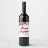 Kerst Poinsettia Bloemstuk Aangepaste Kerstfeestvi Wijn Etiket (Voorkant)