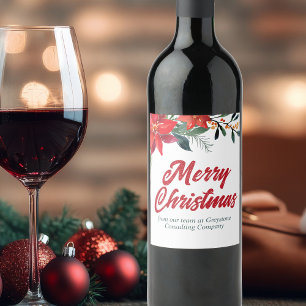 Kerst Poinsettia Bloemstuk Aangepaste Vakantiefees Wijn Etiket