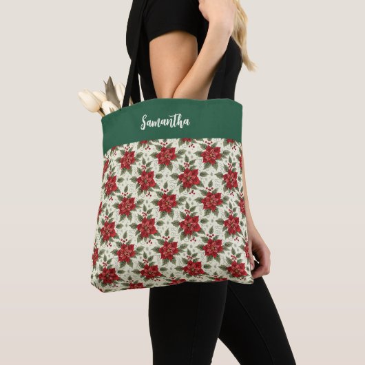 Kerst Poinsettia Bloemstuk Tote Bag (Dichtbij)