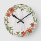 Kerst Poinsettia Botanisch gebladerte Ronde Klok (Voorkant)