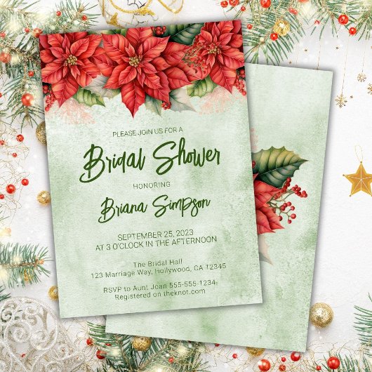 Kerst Poinsettia Bruiloftsfeest Kaart