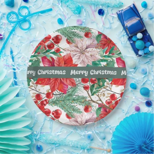 Kerst Poinsettia Design Paper Borden Papieren Bordje (Feest)