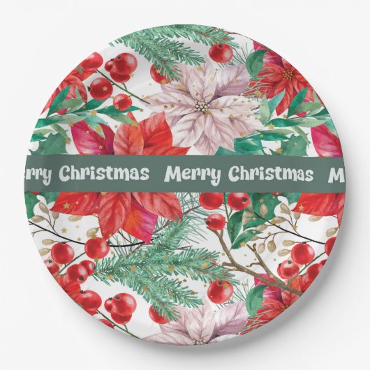 Kerst Poinsettia Design Paper Borden Papieren Bordje (Voorkant)