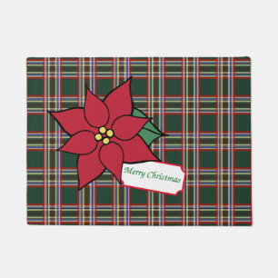 Kerst Poinsettia deurmat met ruitpatroon