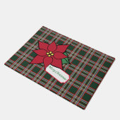 Kerst Poinsettia deurmat met ruitpatroon (Schuin)