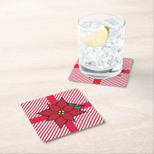 Kerst Poinsettia Drank Onderskalen Kartonnen Onderzetters