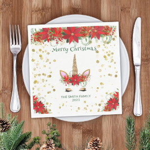 Kerst Poinsettia Eenhoorn met groene lettertype fe Servet