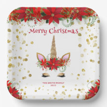 Kerst Poinsettia Eenhoorn met Rode Lettertype Fees