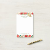 Kerst-Poinsettia en goudbellen aan de grens Post-it® Notes (Op bureau)