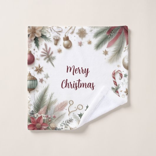 Kerst Poinsettia en Gouden Sneeuwvlok Bad Handdoek (Wasdoekje)