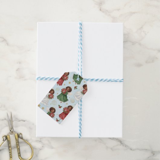 Kerst Poinsettia Engelen Cadeaulabel (Met Touw)