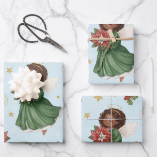 Kerst Poinsettia-Engelen Inpakpapier Vellen