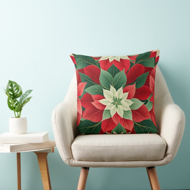 Kerst Poinsettia  Festief  Kussen (Stoel)