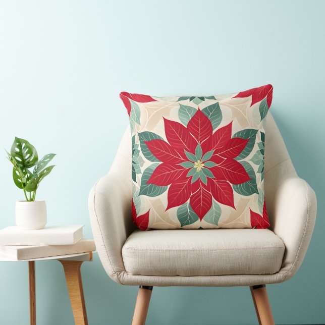Kerst Poinsettia  Festief  Kussen (Stoel)