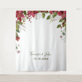 Kerst Poinsettia Floral Foto Booth Achtergrond Wandkleed (Voorkant)