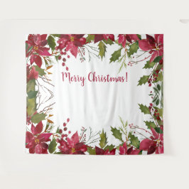 Kerst Poinsettia Floral Foto Booth Achtergrond Wandkleed