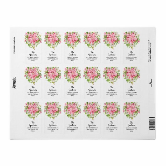 Kerst Poinsettia Floral Vakantieadres Etiket (Full Sheet)
