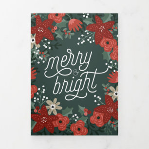 Kerst Poinsettia Foliage Vakantie Tri Fold Drieluik Kaart