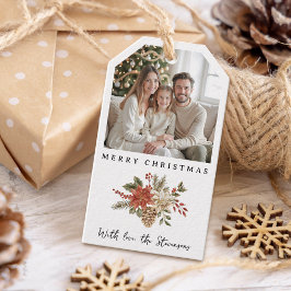 Kerst Poinsettia Foto Vakantie Cadeaulabel