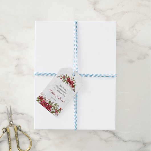 Kerst Poinsettia Frame Eet, Drink en wees vrolijk Cadeaulabel (Met Touw)