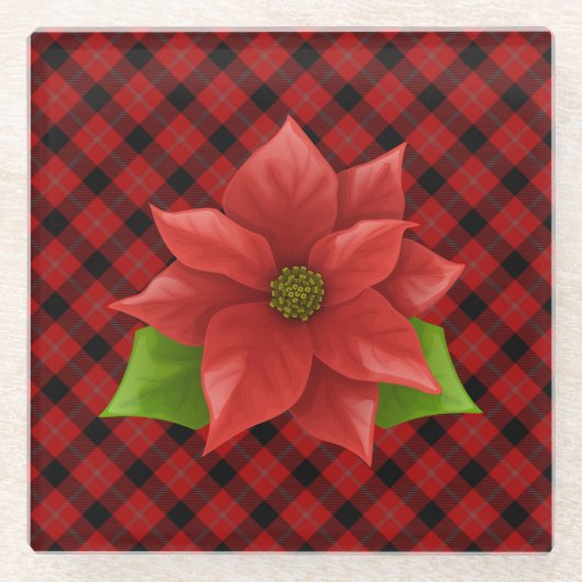 Kerst Poinsettia Glas Onderzetter (Voorkant)