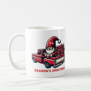Kerst Poinsettia Gnoom in rode pick-up truck Koffiemok
