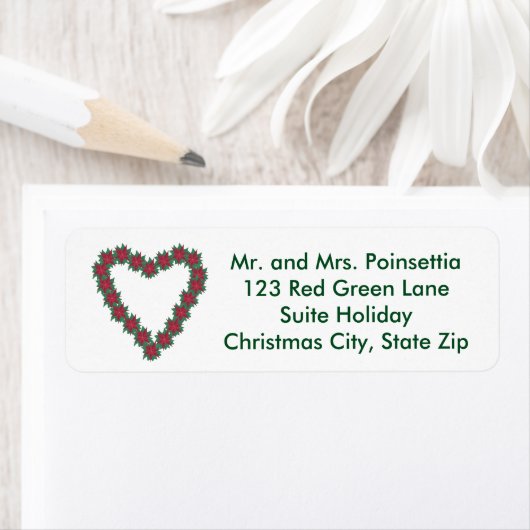 Kerst Poinsettia Hart Vakantie Adresetiketten Etiket (Insitu)