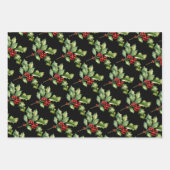 KERST POINSETTIA, HOLLY, CANDY CANE OP ZWART INPAKPAPIER VEL (Voorkant 2)