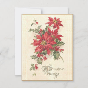 Kerst Poinsettia Hulst Vintage Rood Vakantie Feestdagenkaart