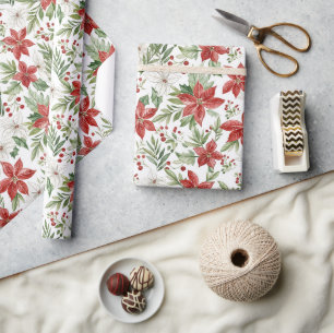 Kerst Poinsettia in rood en wit Cadeaupapier