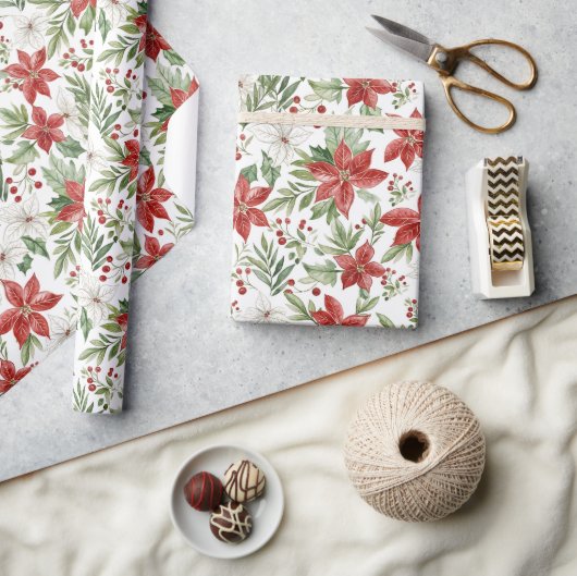 Kerst Poinsettia in rood en wit Cadeaupapier (Crafts)