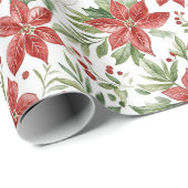 Kerst Poinsettia in rood en wit Cadeaupapier (Rol Hoek)