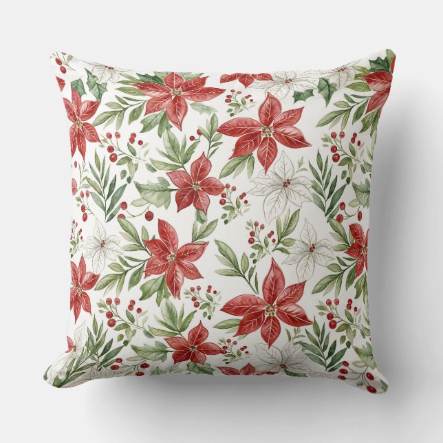 Kerst Poinsettia in rood en wit  Kussen (Voorkant)