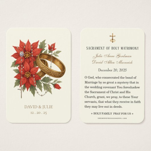Kerst Poinsettia Katholieke Bruiloft Gebed Kaart (Voorkant /achterkant)