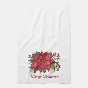 Kerst Poinsettia Keukenhanddoek