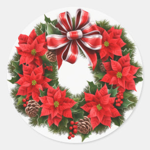 Kerst Poinsettia krans Wenskaart Ronde Sticker