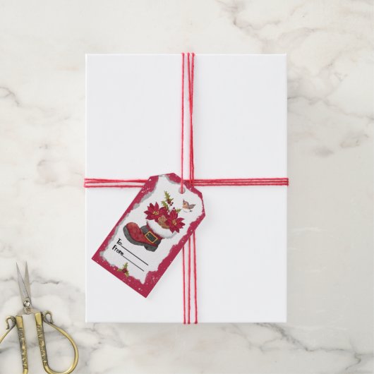 Kerst Poinsettia Laars Cadeaulabel (Met Touw)