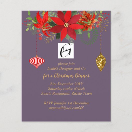 Kerst Poinsettia Mauve Goud Rood voor Bedrijven (Voorkant)