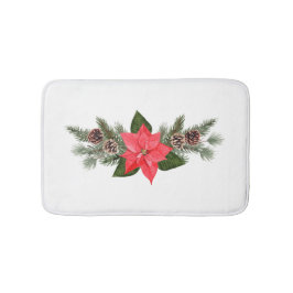 Kerst Poinsettia met Denneappels Badmat