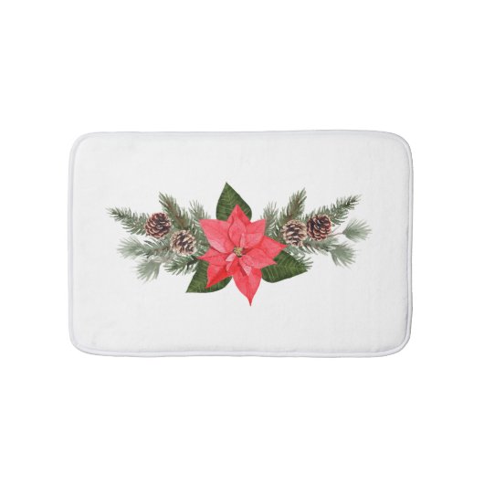 Kerst Poinsettia met Denneappels Badmat (Voorkant)