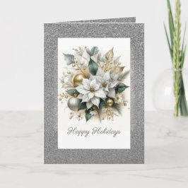 Kerst Poinsettia met zilveren glitters  Feestdagen Kaart