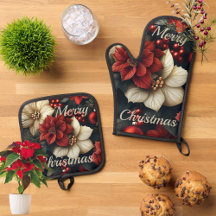 Kerst Poinsettia Oven Mitt & Pot Houder Set